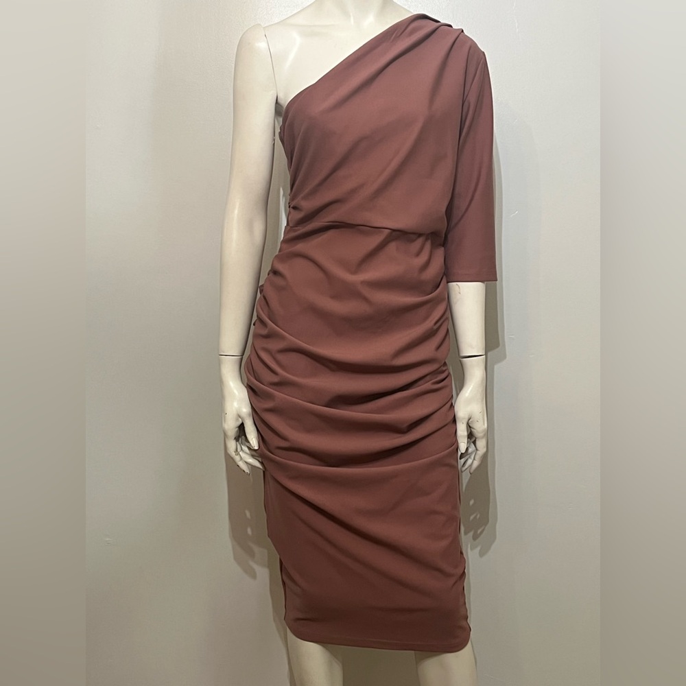Alieva One-Shoulder Ruched Midi Dress - Dusty Rose